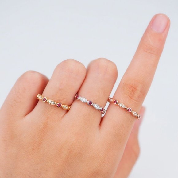 🔥 Beauty CZ Thin Sweet Romantic Three Color Plated Rings for Women,EVGG1344 - Picture 7 of 10